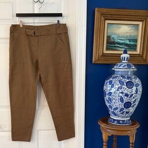 NWT Women’s Wrap London Brown Linen Blend Cropped Belted Pants Size 10